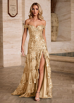 Jenna Champagne Ruffled Glitter Mermaid Prom Dress image4