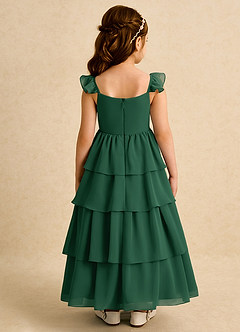 Azazie Boba vestidos de niña de las flores Vestido de Verde Oscuro de Gasa de Corte En A con Escote Cuadrado image2