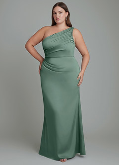 Azazie Akilah Jurken voor bruidsmeisjes Jurk van Stretch Satijn met Zeemeermin One-shoulder Eucalyptus image8