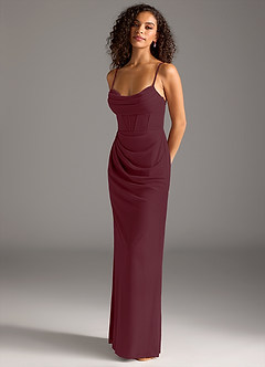 Azazie Mai Bridesmaid Dresses Cabernet Sheath Pleated Mesh Dress image1