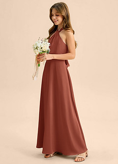 Azazie Beah Junior Jurk van Stretch Satijn met A-Lijn Geplooid Kastanjebruin image7