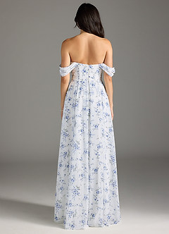 Azazie Chrysanta Final Sale Blue Cottage Floral A-Line Off the Shoulder Chiffon Convertible Dress image7