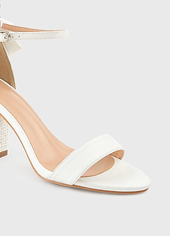 front Satin Bow and Rhinestone Block Heel Sandals