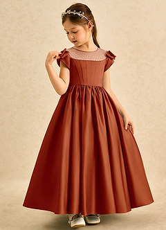 Azazie Toffee Abiti da Ragazza di Fiori Abito Stile Principessa in Raso Opaco Fiocco Paprika image4