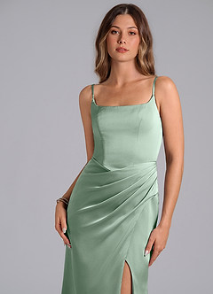 Azazie Donielle Bridesmaid Dresses Agave Mermaid Corset Stretch Satin Dress image6