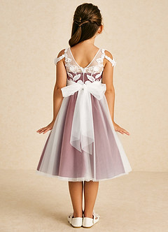 Azazie Sunnie Flower Girl Dresses Rust A-Line Lace Tulle Dress image3