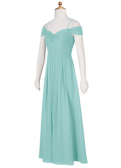 Azazie Kaitlynn Junior Robe Trapèze en Mousseline de soie Épaule décolletée Aqua image10
