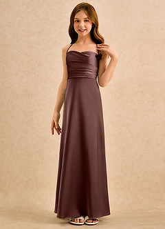 Azazie Kandi Girls Formal Schlussverkauf A-Linie Herzausschnitt Stretch-Satin Kleid Espresso image5