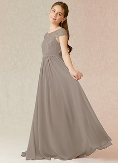 Azazie Silvermist Junior Abito A-Line in Chiffon Plissettato Taupe image5