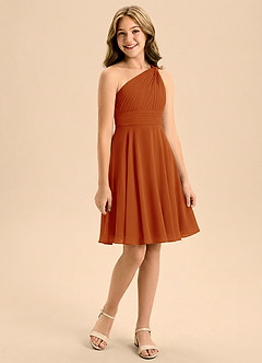 Azazie Charlize Junior Vestido de Pimenton de Gasa de Corte en A con Plisado image3