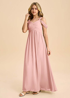 Azazie Lianne Junior Rosette A-Line Off the Shoulder Chiffon Dress image6
