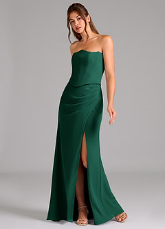 Azazie Jenine At-home Try On Dresses Emerald Mermaid Strapless Chiffon Dress image4