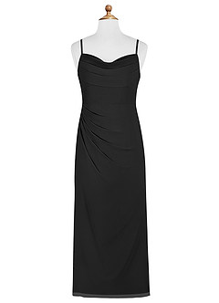 Azazie Mai Junior Black Sheath Pleated Chiffon Dress image7