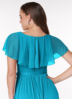 Azazie Jael Final Sale Jade A-Line V-Neck Mesh Dress image6