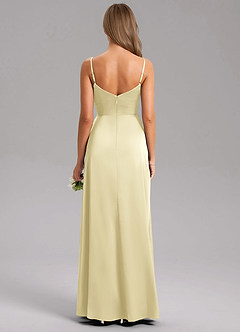 Azazie Azuree Bridesmaid Dresses Lemon Sorbet A-Line Pleated Stretch Satin Dress image2
