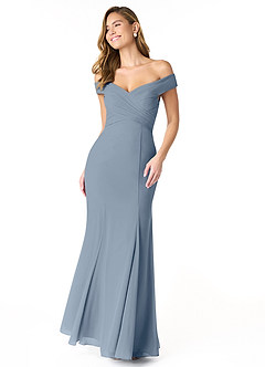 Azazie Lecia Bridesmaid Dresses Twilight Empire Off-The-Shoulder Pleated Chiffon Convertible Dress image1