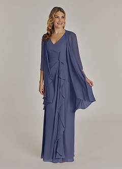 Azazie Manuella Vestidos para mãe da noiva Vestir Tormentoso de Chiffon de Linha A com Decote em V Plissado image3