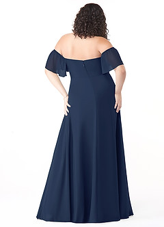 Azazie Sue Bridesmaid Dresses Dark Navy A-Line Off the Shoulder Chiffon Convertible Dress image3