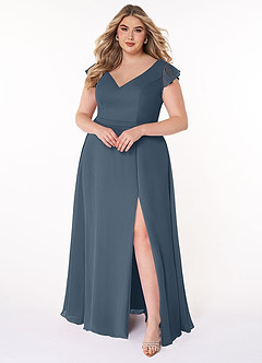 Azazie Claudine Schlussverkauf A-Linie Flatterhülse Chiffon Kleid Neptunblau image7