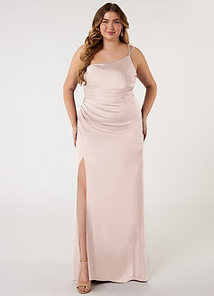 Azazie Eren Bridesmaid Dresses Blushing Pink Mermaid One Shoulder Stretch Satin Dress image6