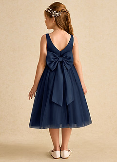 Azazie Firefly Flower Girl Dresses Dark Navy A-Line Bow Matte Satin Dress image5