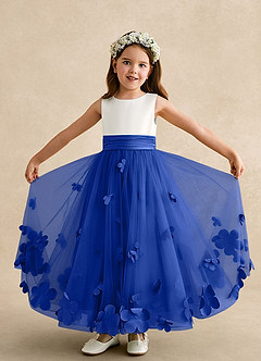 Azazie Vi Flower Girl Dresses Royal Blue A-Line Sleeveless Tulle Dress image5