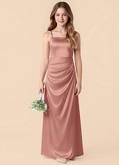 Azazie Renna Junior Rosette Mermaid Pleated Stretch Satin Dress image1