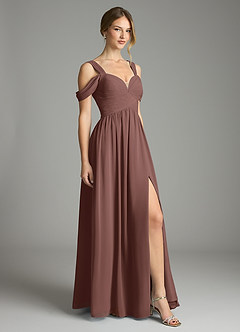 Azazie Lianne Bridesmaid Dresses Espresso A-Line Off the Shoulder Chiffon Dress image5