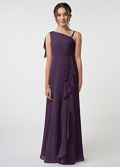 Azazie Aidy Junior A-Linie Schleifen Chiffon Kleid Pflaume image1