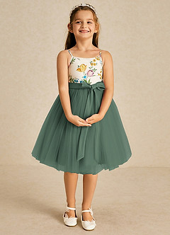 Azazie Jollie Jurken voor bloemenmeisjes A-Lijn Jurk van Tule Spaghetti Bandje Eucalyptus image3