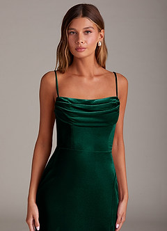 Azazie Saige Bridesmaid Dresses Emerald Sheath Off the Shoulder Velvet Convertible Dress image2