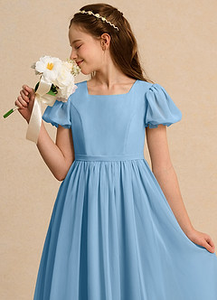 Azazie Lilia Junior Formal Flower Girl Dresses Steel Blue A-Line with Sleeves Chiffon Dress image5