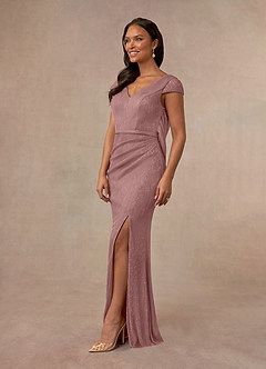 Azazie Galilea vestidos de madre de la novia Vestido de Rosa Polvorienta de Malla Metálica de Sirena con Cuello en V image2