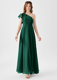 Azazie Arabella Junior Robe Trapèze en Mousseline de soie Rayé émeraude image5