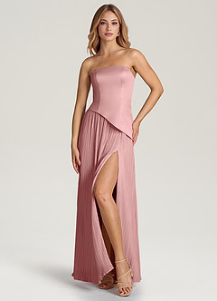 Azazie Tierney Brautjungfernkleider Wandelbar A-Linie Schulterfrei Chiffon Kleid Altrosa image6
