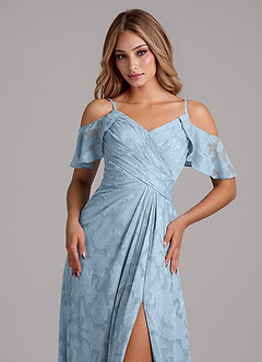Azazie Dakota Bridesmaid Dresses Sky Blue A-Line Off the Shoulder Floral Burnout Dress image3
