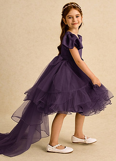 Azazie Cocoa Abiti da Ragazza di Fiori Abito Principessa in Tulle Plissettato Prugna image1