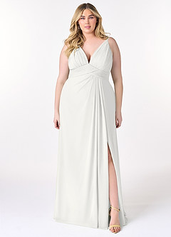 Azazie Maren Allure Brudepigekjoler En streg V-hals blonde Chiffon Gulv-længde Kjole image6