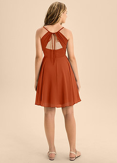 Azazie Avelina Junior Burnt Orange A-Line Pleated Chiffon Dress image2