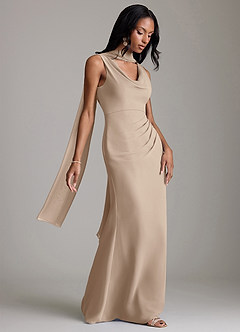 Azazie Linelle Robes de demoiselle d'honneur Robe Sirène en Mousseline de soie Plissée Taupe image8