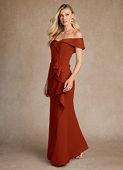 Azazie Laredo Mother of the Bride Dresses Rust Mermaid Off the Shoulder Stretch Crepe Dress image2