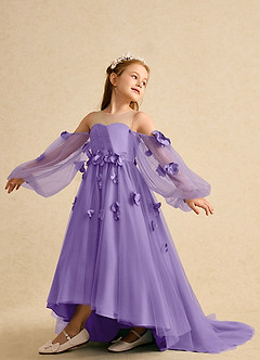 Azazie Karrie Abiti da Ragazza di Fiori Abito A-Line in Tulle Con Maniche Tahiti image5