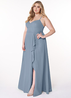 Azazie Naeem Brautjungfernkleider A-Linie V-Hals Rüsche Chiffon Kleid Staubblau image10
