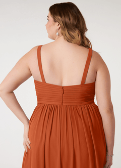 Azazie Chanel Robes de demoiselle d'honneur Robe Trapèze en Mousseline de soie Plissée Orange Brûlée image11