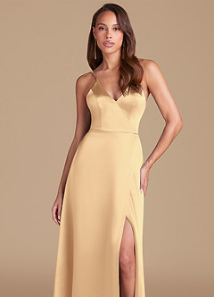 Azazie Maksim Bridesmaid Dresses Gold A-Line Metallic Satin Dress image3