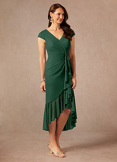Azazie Renetta Mother of the Bride Dresses Dark Green Sheath V-Neck Pleated Mesh Dress image5
