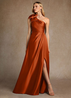 Azazie Easton Mother of the Bride Dresses Burnt Orange A-Line One Shoulder Stretch Satin Dress image4