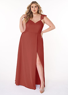 Azazie Everett Bridesmaid Dresses Terracotta A-Line V-neck Ruched Chiffon Dress image6