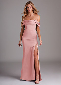 Azazie Saige Abiti da Damigella Abito Tubino in Raso Elasticizzato a Spalla Scoperta Rosa Cipria image3