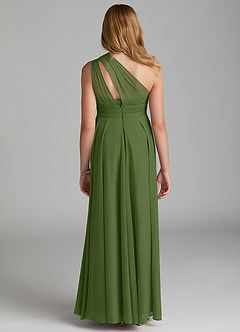 Azazie Charlize Junior Olive A-Line Mesh Dress image2